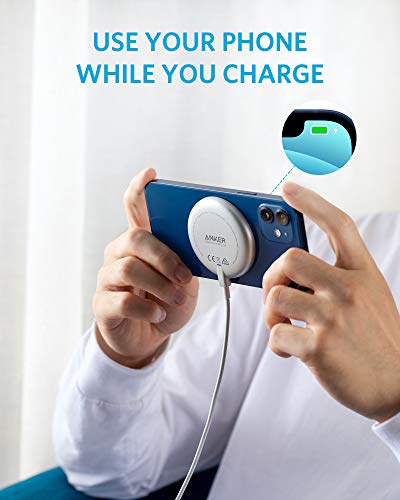 ANKER MAGNETIC WIRELESS CHARGER ANKER WITH 5FT BUILT IN USB-C CABLE WHITE/SILVER - Like New
