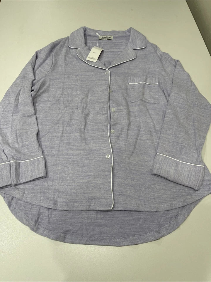 AAMIKAST WOMEN'S LONG SLEEVE BUTTON DOWN PAJAMA SET -SIZE: L - PURPLE LAKE - Brand New
