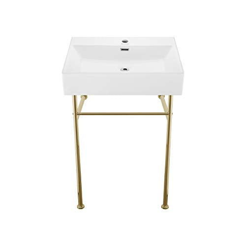 SWISS MADISON WELL SM-CS721, CLAIRE 24" SINK IN GLOSSY WHITE - WHITE/GOLD LEGS - Like New