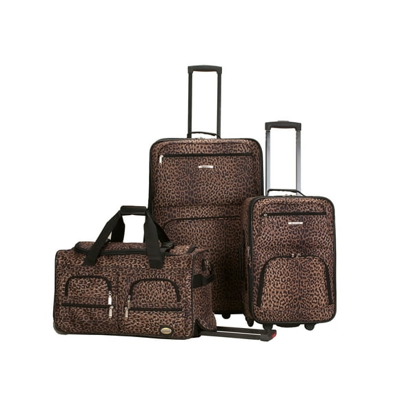 ROCKLAND LUGGAGE SPECTRA 3 PIECE SOFTSIDE ROLLING LUGGAGE SET - LEOPARD - Brand New