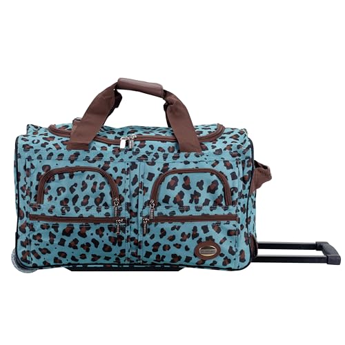 ROCKLAND ROLLING DUFFEL BAG SIZE: 22" - BLUE/LEOPARD - Brand New
