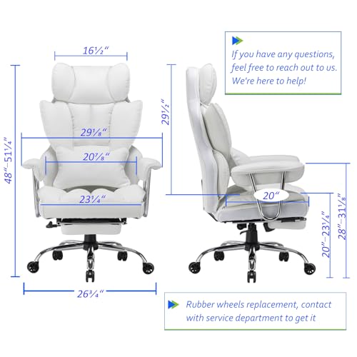 EFOMAO DESK OFFICE CHAIR 400LBS BIG AND TALL OFFICE CHAIR - WHITE - Like New