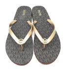 RX21K MICHAEL KORS EVA STRIPE FLIP FLOP GOLD/BROWN SIZE WOMEN 8 - Like New