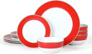 Martha Stewart Gracie Lane 12-Piece Porcelain Chip 138620-12R - Red/Gold Rim - Like New
