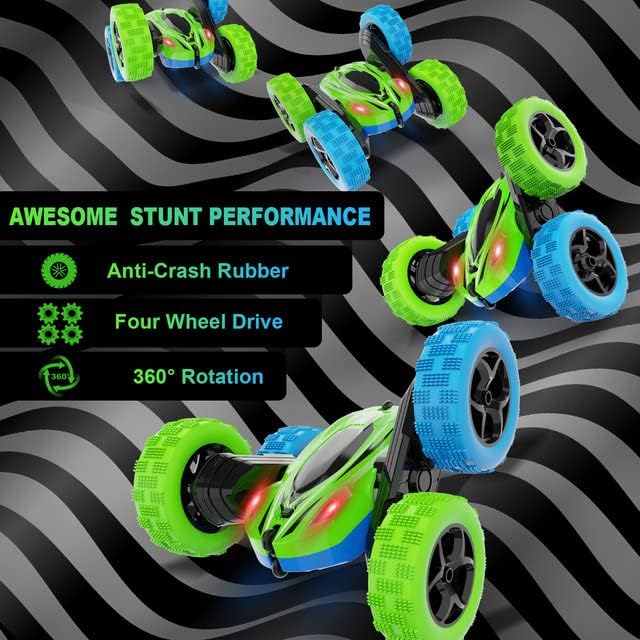 ORRENTE RC Cars Remote Control Car 2.4Ghz Stunt Car Sided 360 Flips GreenBlue Like New