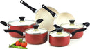 Cook N Home Pots Pans Set Nonstick 10-Piece Ceramic Kitchen Cookware Sets - RED - Like New