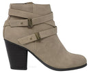MVE Shoes Double Crisscross Buckle Bootie Side Zip Stacked Heel - Taupe Dist 10 - Brand New