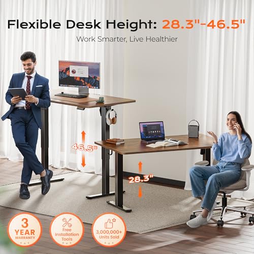 HUUGER 55 X 28 LARGE ELECTRIC STANDING DESK, HEIGHT ADJUSTABLE LS260V4-A - BROWN - Like New
