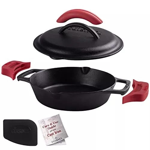 Cuisinel Cast Iron Skillet with Cast Iron Lid, 8" Dual Handle Frying Pan - Black - Like New