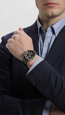 SEIKO MEN'S SEIKO 5 SPORTS BLACK DIAL GMT LEATHER BAND WATCH - SSK036 - Brand New