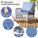 ZZWHOM 3 PC PATIO BISTRO SET WITH GLASS TABLE MODERN BRAID DESIGN - BLUE - Like New