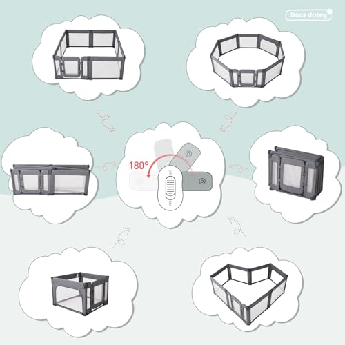 DORA DOTEY BABY PLAYPEN WITH DOOR FOLDABLE ADJUSTABLE PLAY PEN, DEEP GRAY - Like New