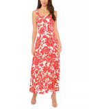 VINCE CAMUTO WOMEN'S FLORAL SQUARE-NECK SMOCKED-BACK SLEEVELESS  SMALL - CAYENNE - Brand New