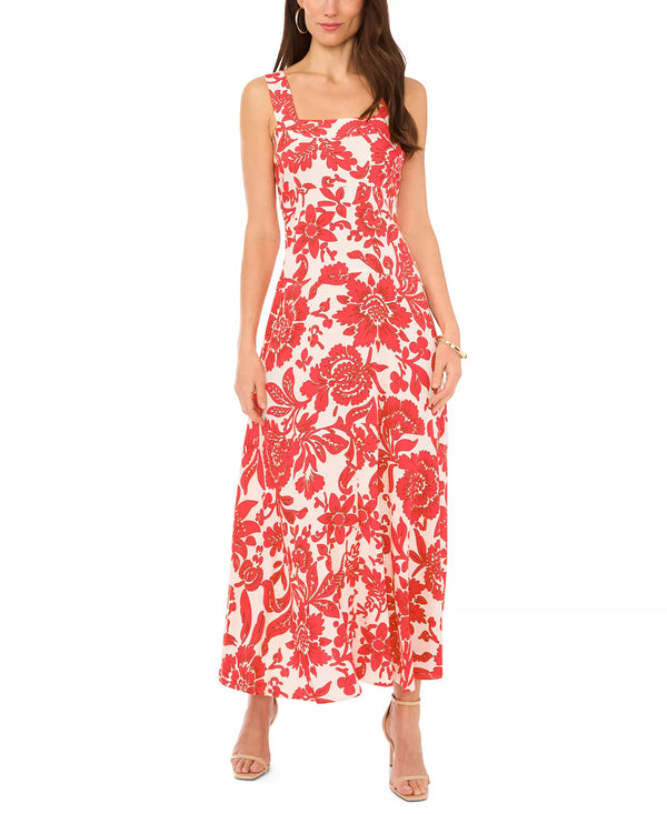 VINCE CAMUTO WOMEN'S FLORAL SQUARE-NECK SMOCKED-BACK SLEEVELESS  SMALL - CAYENNE - Brand New