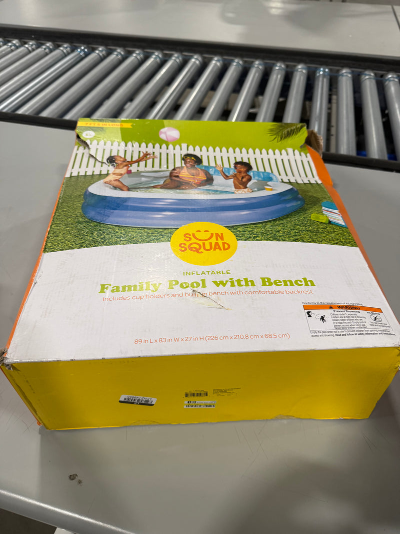 SUN SQUAD FAMILY POOL WITH BENCH 140 GALLON OVAL KIDDIE POOL PVC LINER, AGES 6+ - Like New