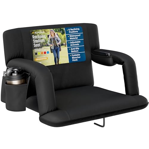 ALPCOUR RECLINING STADIUM SEAT WIDE BLEACHER BACK SUPPORT CUSHION - BLACK - Brand New
