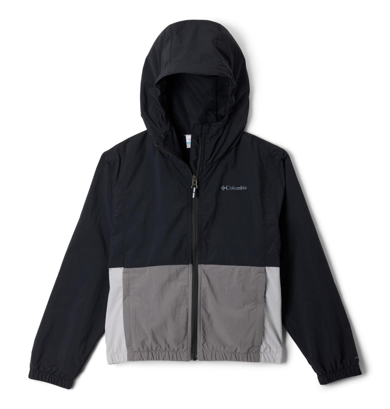 COLUMBIA GIRLS' TABOR TRAIL WINDBREAKER MEDIUM BLACK/COLUMBIA GREY/CITY GREY - Brand New