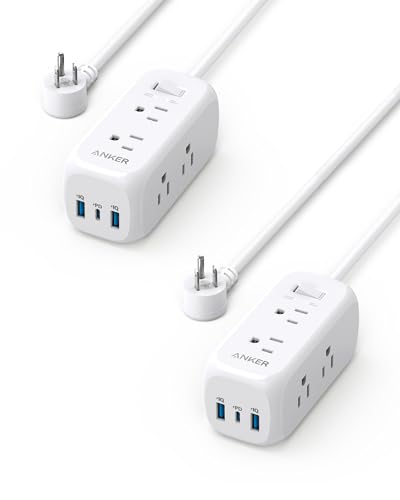 ANKER (PACK OF 2) POWER STRIP SURGE PROTECTOR(300J), 6 OUTLETS A9169 - WHITE - Like New