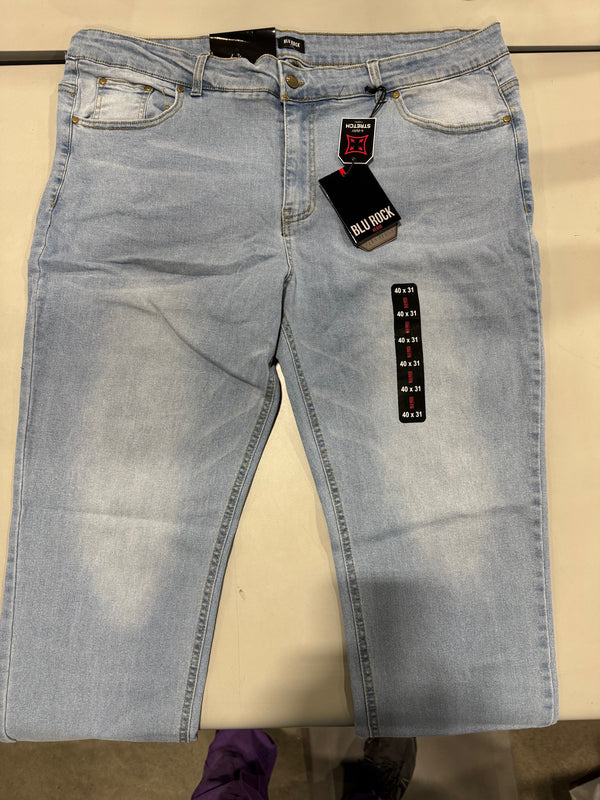 BLU ROCK DENIM STRETCH MEN'S DENIM JEANS - SIZE: MEN 40X31 - LIGHT BLUE - Brand New