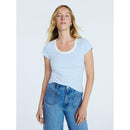 FREE ASSEMBLY SCOOP NECK TEE SHORT SLEEVES (4-6) - SIZE:  S - BLUE PRINT STRIPE - Brand New