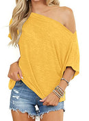 REVETRO WOMENS SEXY OFF THE SHOULDER TOPS SUMMER SHORT BATWING SLEEVE LOOSE - M - Brand New