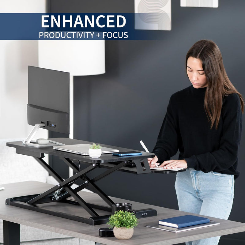 VIVO 32" Desk Converter, K Series, Height Adjustable Sit to Stand Riser - BLACK - Like New