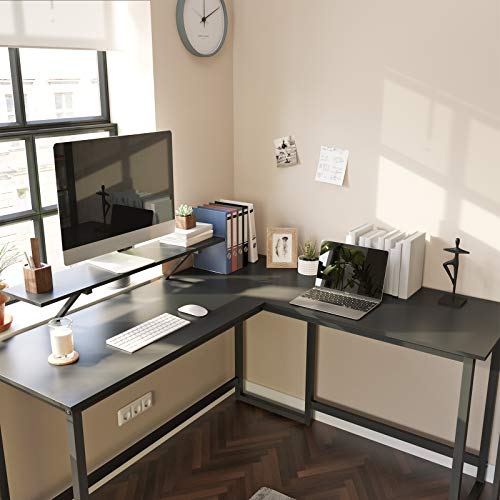 VASAGLE ALINRU COMPUTER DESK L-SHAPED MONITOR STAND WORKSTATION - BLACK - Like New