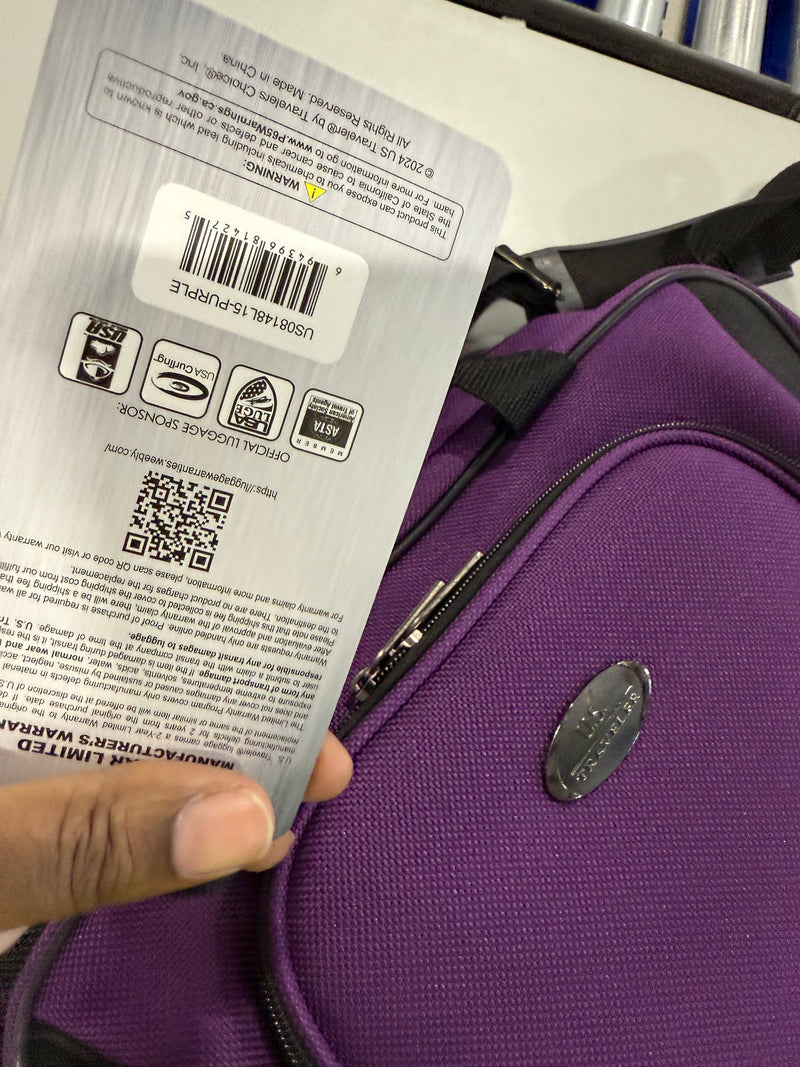 US TRAVELER 20" CARRY ON LUGGAGE SOFTSIDE SUITCASE, PURPLE, 4 WHEEL-2 PIECE - Like New
