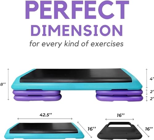 YES4ALL ADJUSTABLE WORKOUT AEROBIC EXERCISE PLATFORM SIZE 4 RISERS - TEAL/PURPLE - Like New