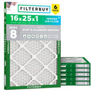 Filterbuy 16x25x1 Air Filter MERV 8 Dust & Allergy Defense (6-Pack) - Brand New