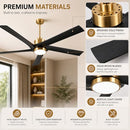 EUPHOLITE 72 INCH CEILING FAN, SOLID WOOD BLADES, ELCF72W5BNB01 - BRASS&BLACK - Like New