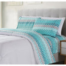 BIBB HOME EGYPTIAN LUXURY 1800 COUNT 4 PIECE SHEET SET AQUA CHEVRON - KING - Like New
