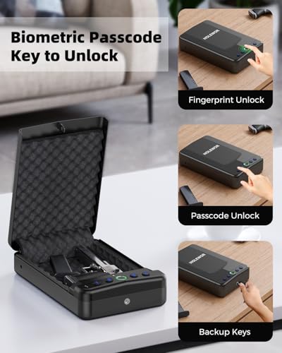 HOLEWOR CAR GUN SAFE SMALL PISTOL SAFE BIOMETRIC GUN LOCK BOX HANDGUN - BLACK - Like New