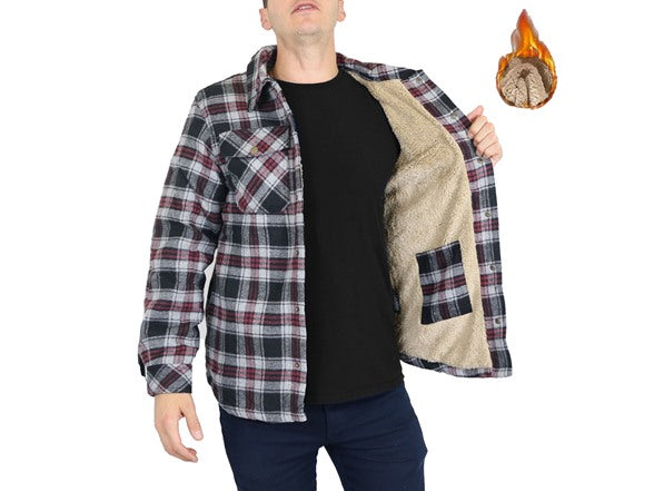 EURO JOY MEN'S FLANNEL SHERPA-LINED SHIRT JACKET - SIZE: MEN XL - BLACK/GRAY - Brand New