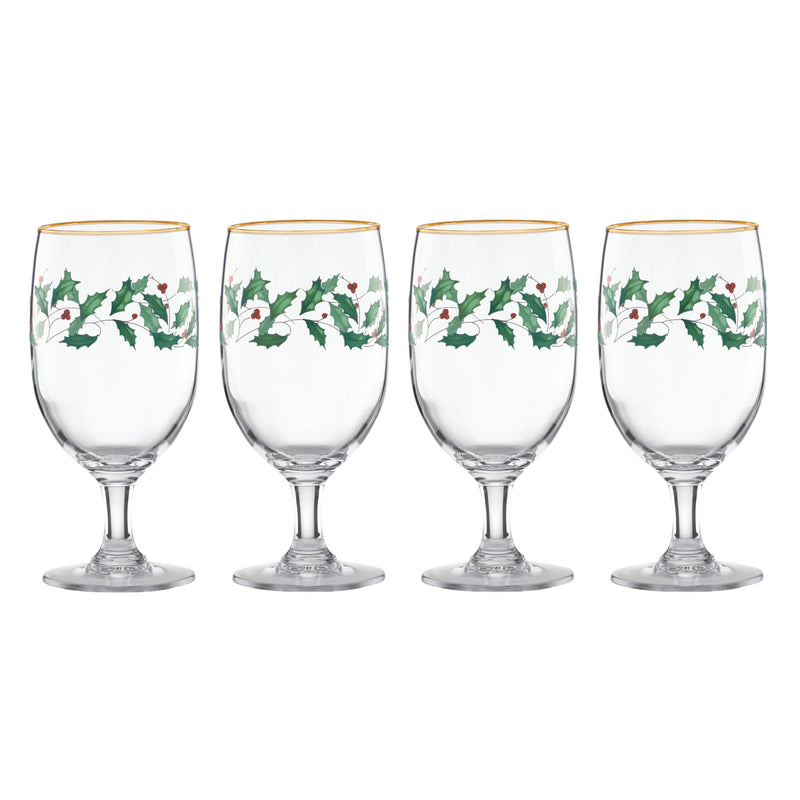 LENOX HOLIDAY 4-PIECE ICED BEVERAGE GLASS, DINNERWARE, HOSTING - RED/GREEN - Like New