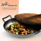 NUTRICHEF PRE-SEASONED CAST IRON CHINESE Wok Stir Fry Skillet Wooden Lid Black Like New