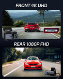 PELSEE P3 4K DASH CAM FRONT AND REAR, 64GB SD CARD, 4K+1080P DUAL - BLACK - Like New