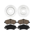 KAX FRONT BRAKE KIT, DRILLED AND SLOTTED BRAKE ROTORS, CERAMIC BRAKE PADS - Brand New