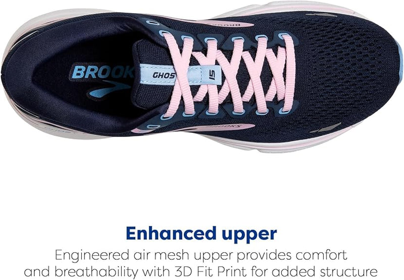 1203801B433 Brooks Women's Ghost 15 Neutral Shoe Peacoat/Pink/Open Air - 7.5 - Like New