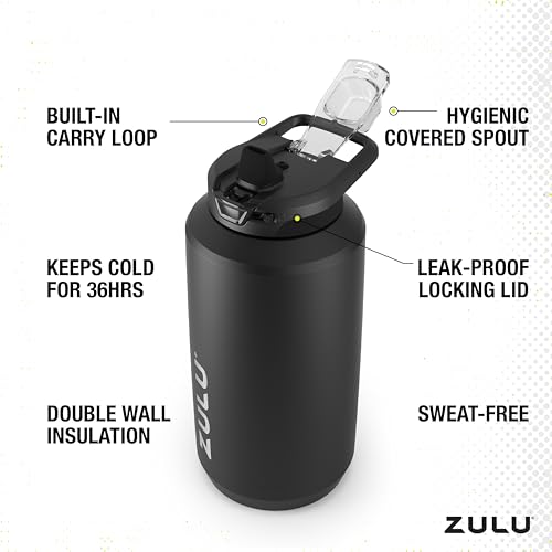 ZULU GOALS VACUUM TRIPLE 64 OUNCES STAINLESS STEEL WATER BOTTLE - BLACK - Like New