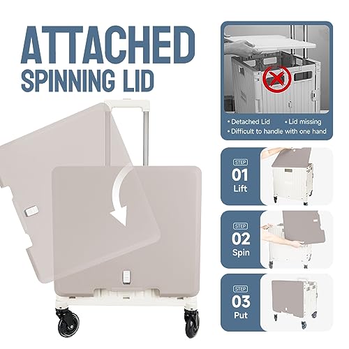 HONSHINE COLLAPSIBLE ROLLING CRATE WITH SPINNING OPEN LID, XZG - WHITE - Like New