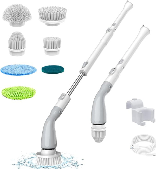 TUYU Electric Spin Scrubber 7 Replaceable Brush Heads Bathroom KS-2615P - White - Like New