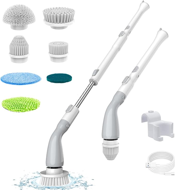 TUYU Electric Spin Scrubber 7 Replaceable Brush Heads Bathroom KS-2615P - White Like New
