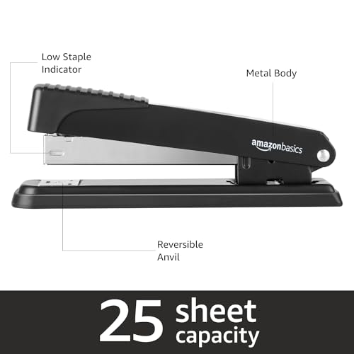 AMAZON BASICS FULL-STRIP METAL OFFICE DESKTOP STAPLER 20 SHEET 3 PACK BLACK - Like New