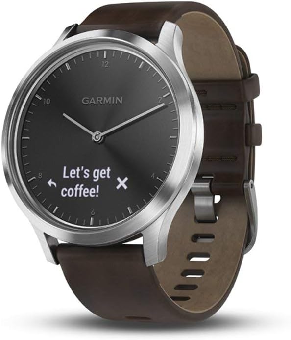 Garmin Vivomove HR Hybrid Smartwatch 010-01850-14 - Black/Silver Brown Leather Like New