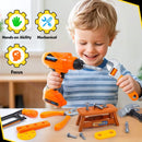 JOYSTONE 42PCS TOOL SET TODDLER BEGINNER TOOL BOX & TOY CHAINSAW DRILL - YELLOW - Brand New