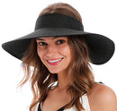 SIMPLICITY WOMEN SUMMER FOLDABLE WIDE BRIM HATS STRAW SUN VISOR HAT - BLACK - Brand New
