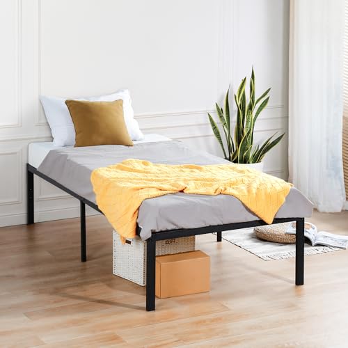 OLEESLEEP 18 INCH HEAVY DUTY STEEL SLAT ASSEMBLY PLATFORM BED, TWIN - BLACK - Like New