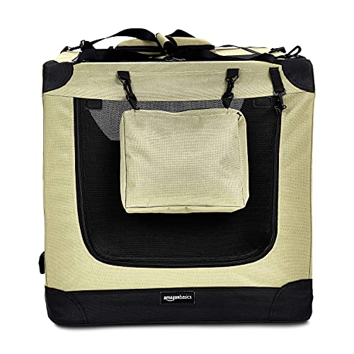 AMAZON BASICS FOLDING PORTABLE SOFT PET DOG CARRIER KENNEL 36 X 24 X 24 - KHAKI - Like New