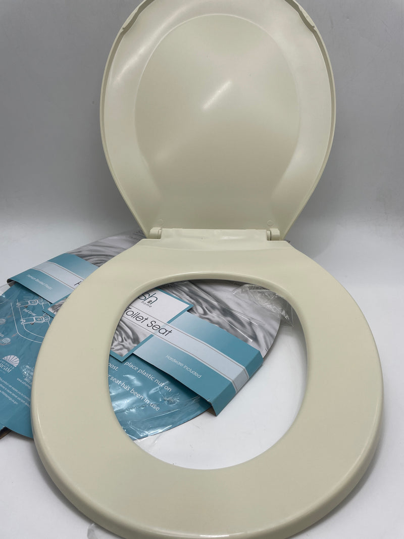 DREAM BATH HARD PLASTIC TOILET SEAT NON-SLIDE HINGES FIT 17" TOILET BOWLS, BEIGE - Like New